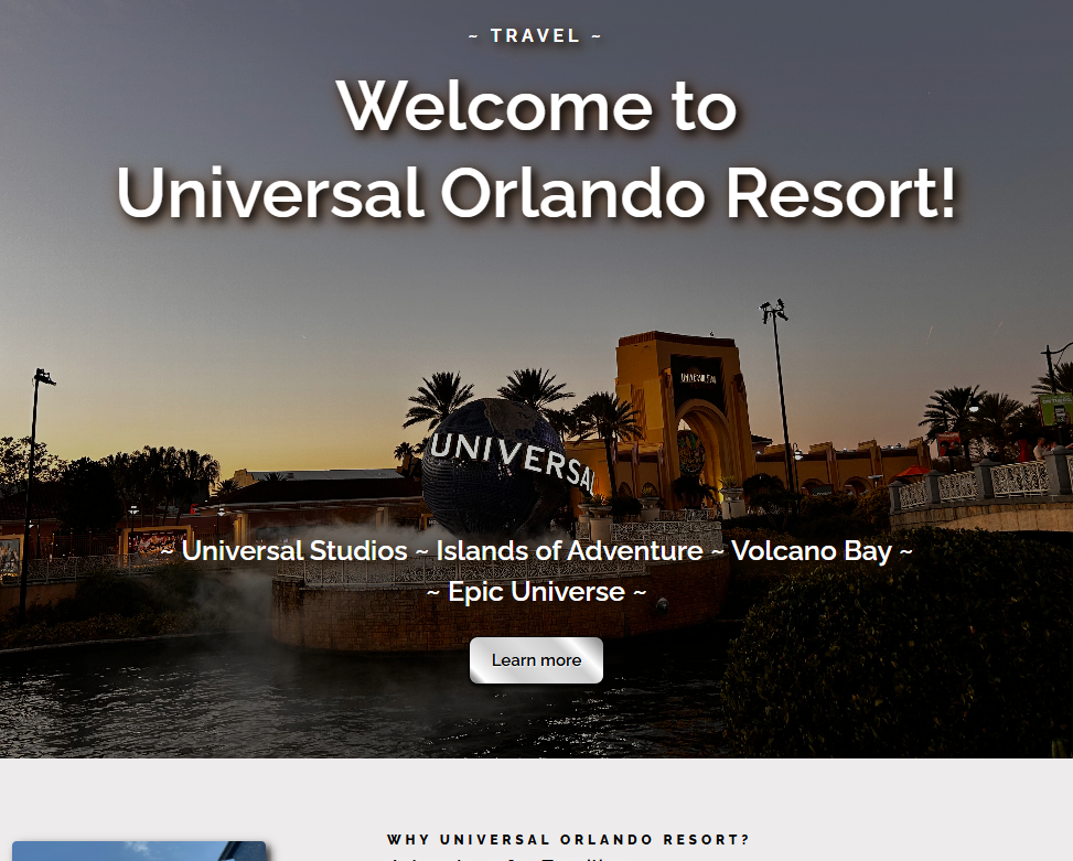Screenshot of responsive travel website